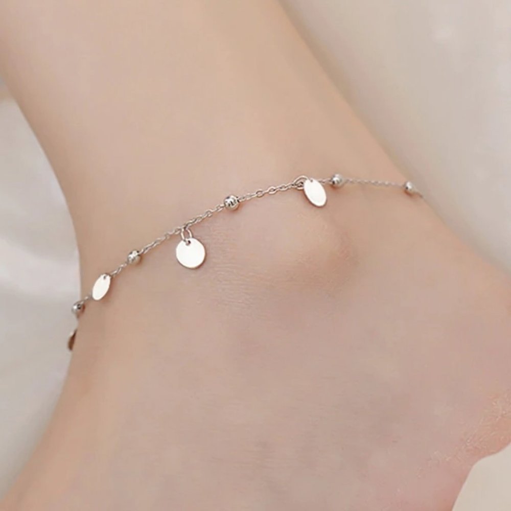 .925 Sterling Silver Coin Disc Ankle Bracelet